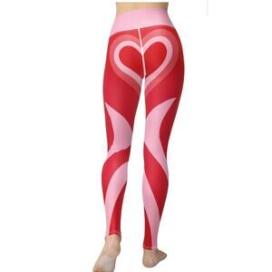 Fierce Pulse Yoga Leggings Sz Small Red/Pink Heart NWOT Activewear MSRP $ 94
